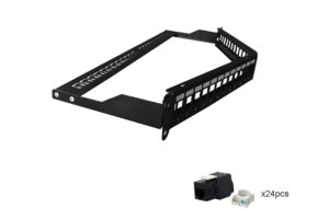 CAT6A UTP 1U 24port Angled Tooless Keystone Jack Patch Panel With Cable Manager 1